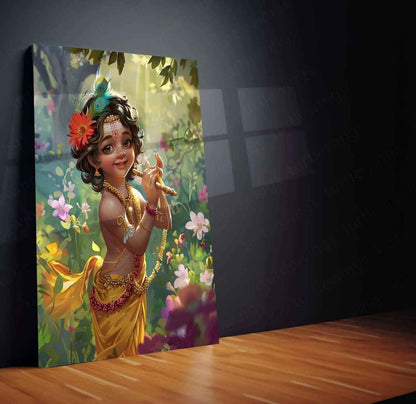 Baby Krishna Metal Poster – Divine and Adorable Hindu Art | Spiritual Wall Decor 3 - TURTLEWINGS