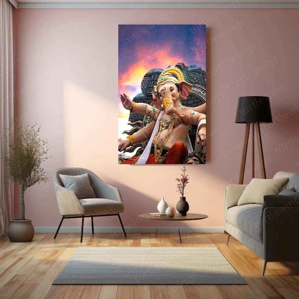 Bappa Metal Poster – Divine Lord Ganesha Wall Art | Hindu Spiritual Decor - TURTLEWINGS