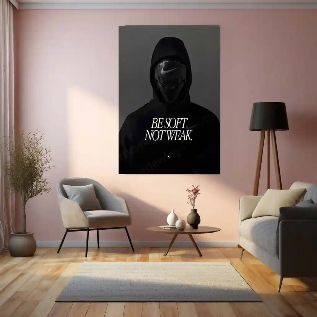 Quote Metal Poster | Be Soft, Not Weak Metal Frame | Minimalist Motivational Quote Wall Art | Premium Metal Poster - TURTLEWINGS 