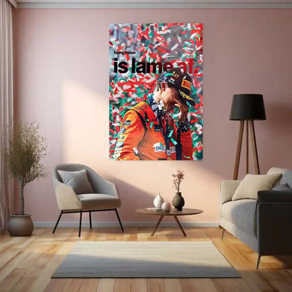 Quote Metal Poster | Oscar Piastri – Being Mean Is Lame AF Metal Frame Modern F1 Attitude Wall Art | Calm Confidence & Class Quote Metal Poster - TURTLEWINGS