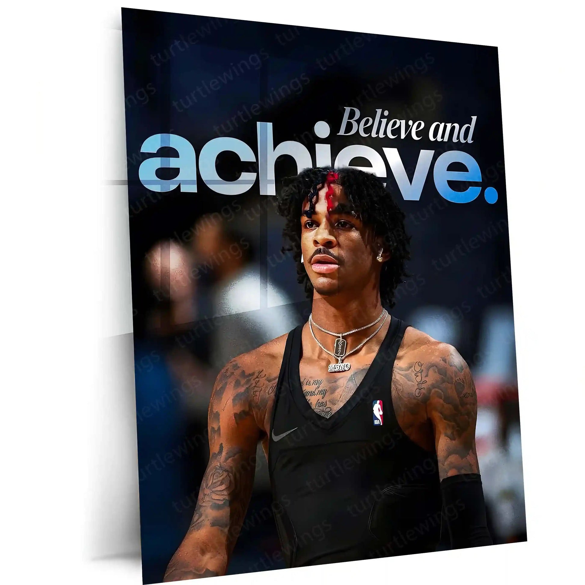 Quote Metal Poster | Ja Morant – Believe and Achieve Metal Frame Relentless Self-Belief & Hustle Mindset Wall Art | Modern NBA Motivation Metal Poster - TURTLEWINGS