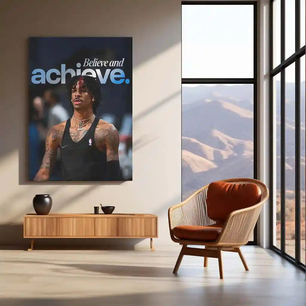 Quote Metal Poster | Ja Morant – Believe and Achieve Metal Frame Relentless Self-Belief & Hustle Mindset Wall Art | Modern NBA Motivation Metal Poster - TURTLEWINGS