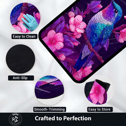 Vibrant Hummingbird Floral Floor Mat (3 mm Thick) | Aesthetic Bird Art Area Mat for Modern Bedroom & Artistic Home Decor