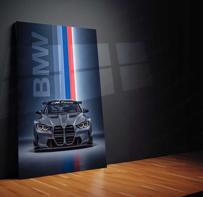 Car Metal Poster | BMW M4 GT3 Metal Poster | BMW M Power Racing Car Wall Art | Premium Motorsport Metal Frame