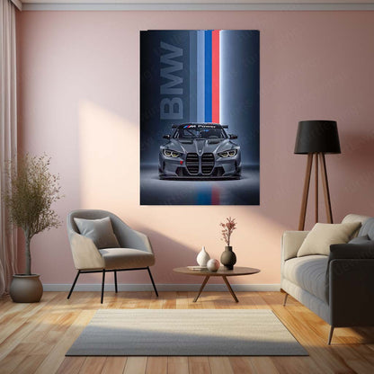 Car Metal Poster | BMW M4 GT3 Metal Poster | BMW M Power Racing Car Wall Art | Premium Motorsport Metal Frame