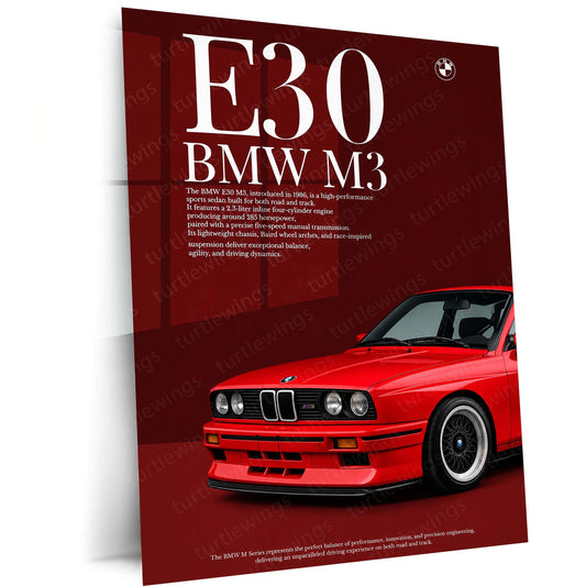 BMW E30 M3 Heritage Metal Poster | Classic Performance Car Wall Art | Premium BMW M Series