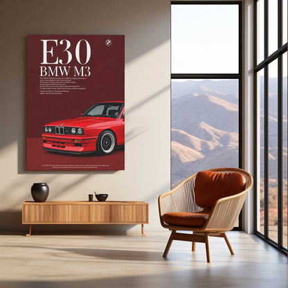 BMW E30 M3 Heritage Metal Poster | Classic Performance Car Wall Art | Premium BMW M Series