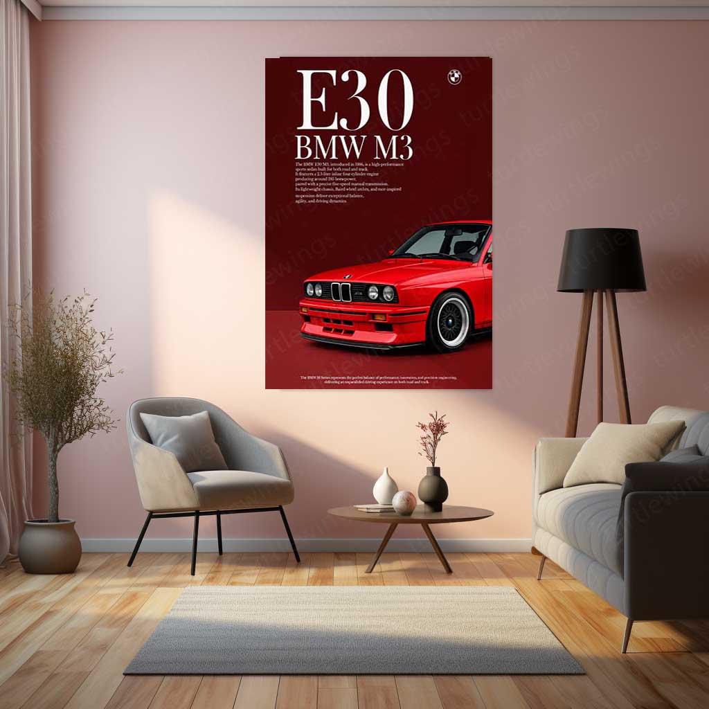 BMW E30 M3 Heritage Metal Poster | Classic Performance Car Wall Art | Premium BMW M Series