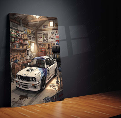 BMW E30 M3 Garage Metal Poster | Classic BMW Workshop Wall Art