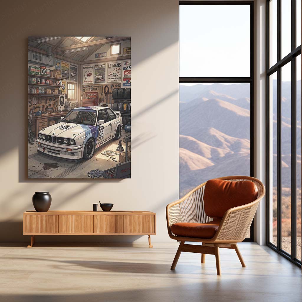 BMW E30 M3 Garage Metal Poster | Classic BMW Workshop Wall Art