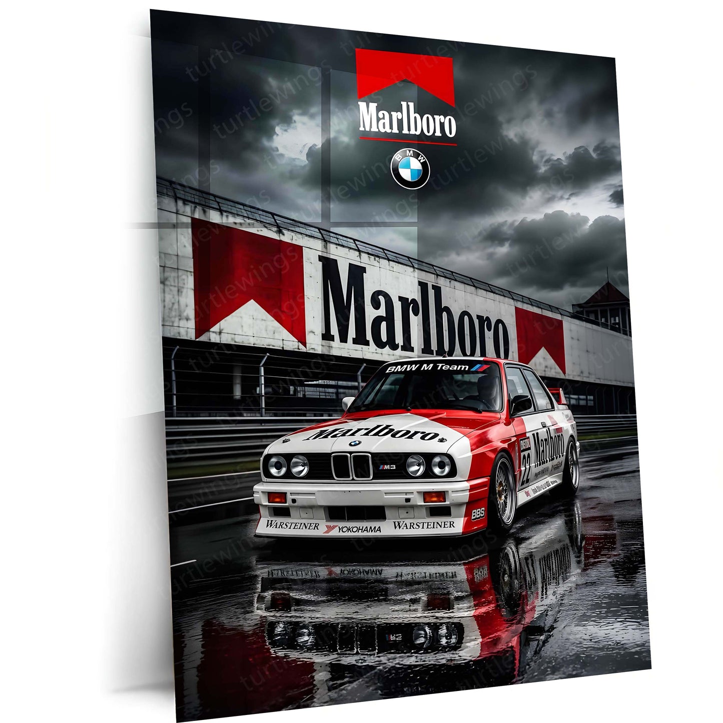 BMW E30 Marlboro Racing Livery Metal Poster | Classic Motorsport Wall Art