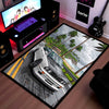 BMW E34 M5 Coastal Drive Area Flat Rug | Classic BMW Sports Car Beach Road Floor Decor | Premium Automotive Area Flat Rug