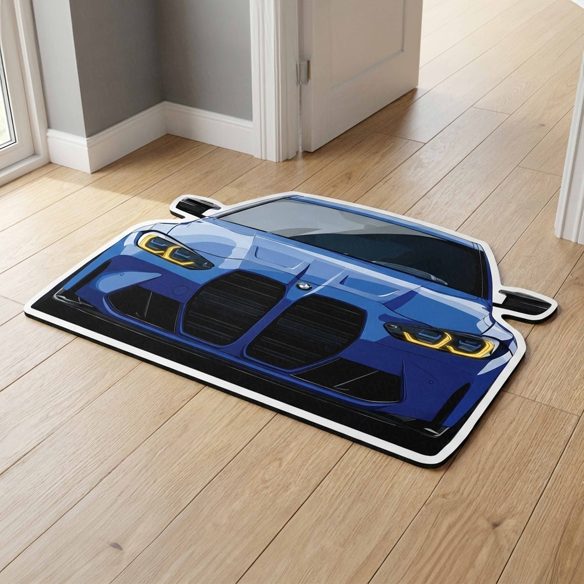 BMW M4 G82 Front Cutout Soft Flat Rug | Anti-Slip Washable Rubber Floor Mat for Bedroom, Living Room & Gaming Room