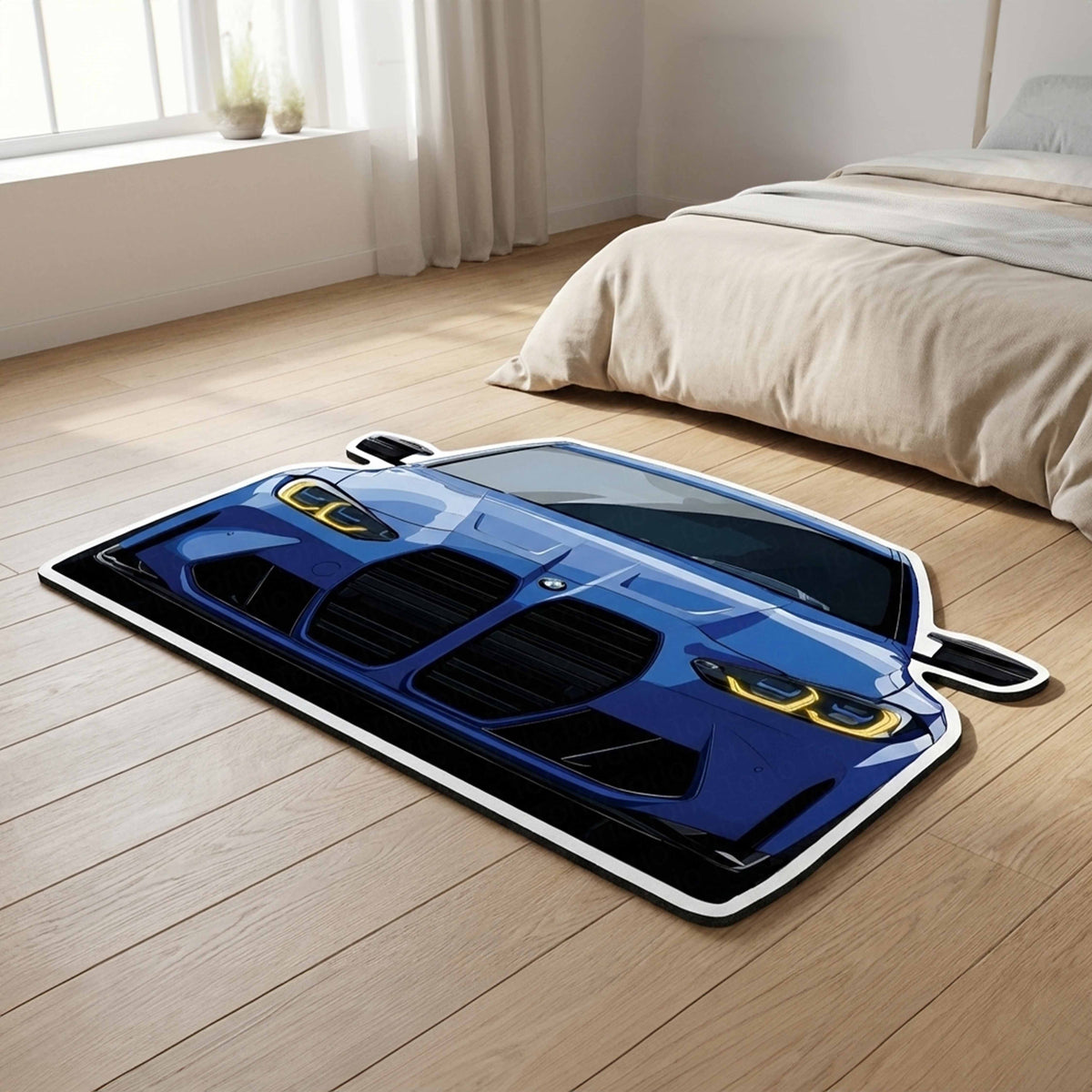 BMW M4 G82 Front Cutout Soft Flat Rug | Anti-Slip Washable Rubber Floor Mat for Bedroom, Living Room & Gaming Room