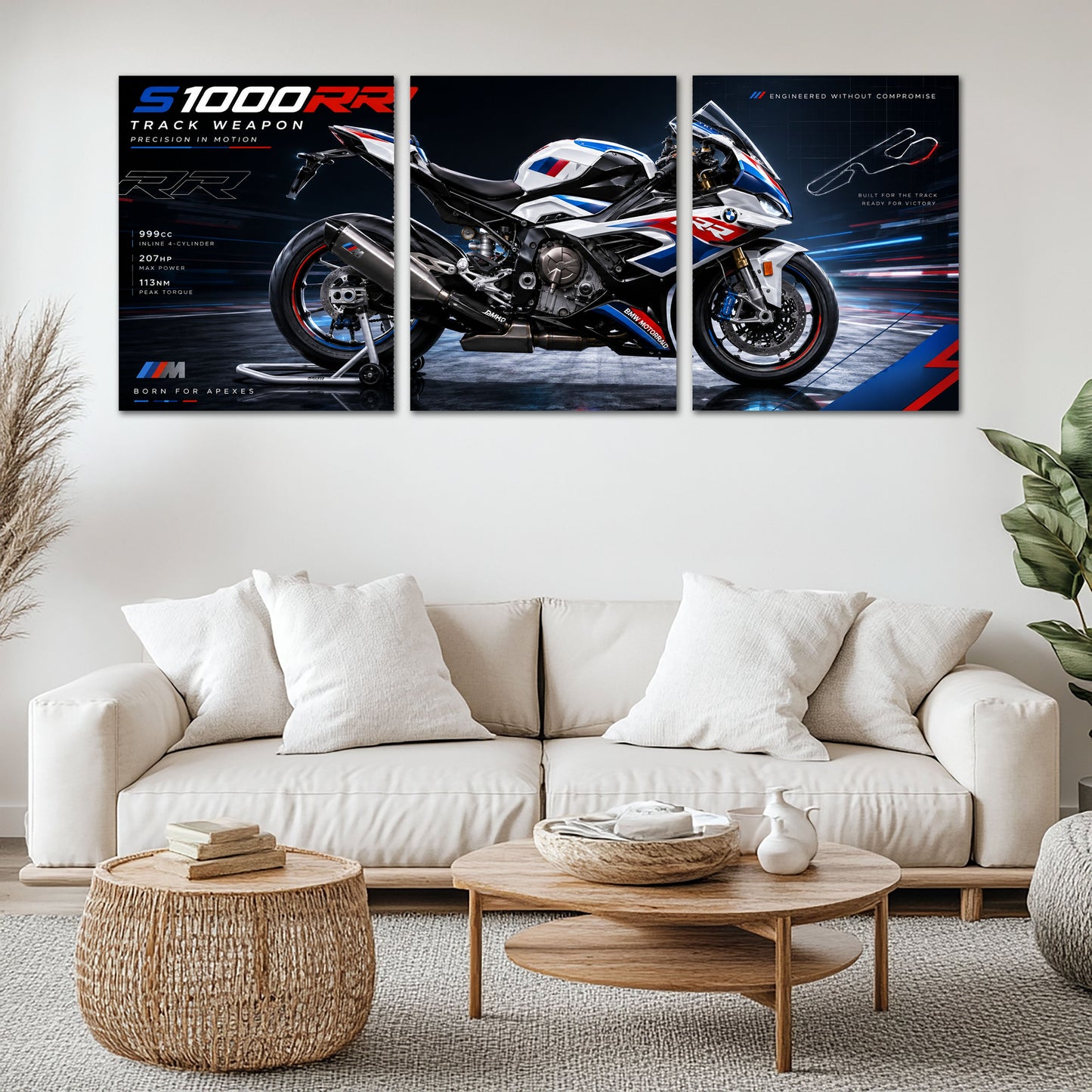 Bike Metal Poster Set of 3 | BMW S1000RR Track Weapon Racing Triptych Wall Art