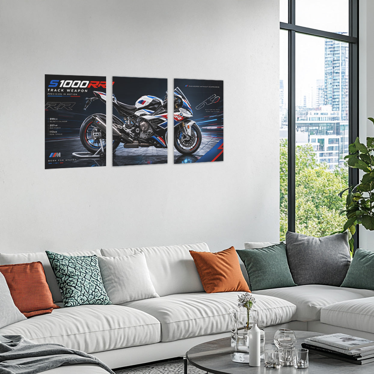Bike Metal Poster Set of 3 | BMW S1000RR Track Weapon Racing Triptych Wall Art