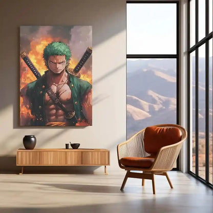 Anime Metal Poster | Roronoa Zoro Metal Poster | One Piece Wall Art | Three-Sword Style Decor - TURTLEWINGS
