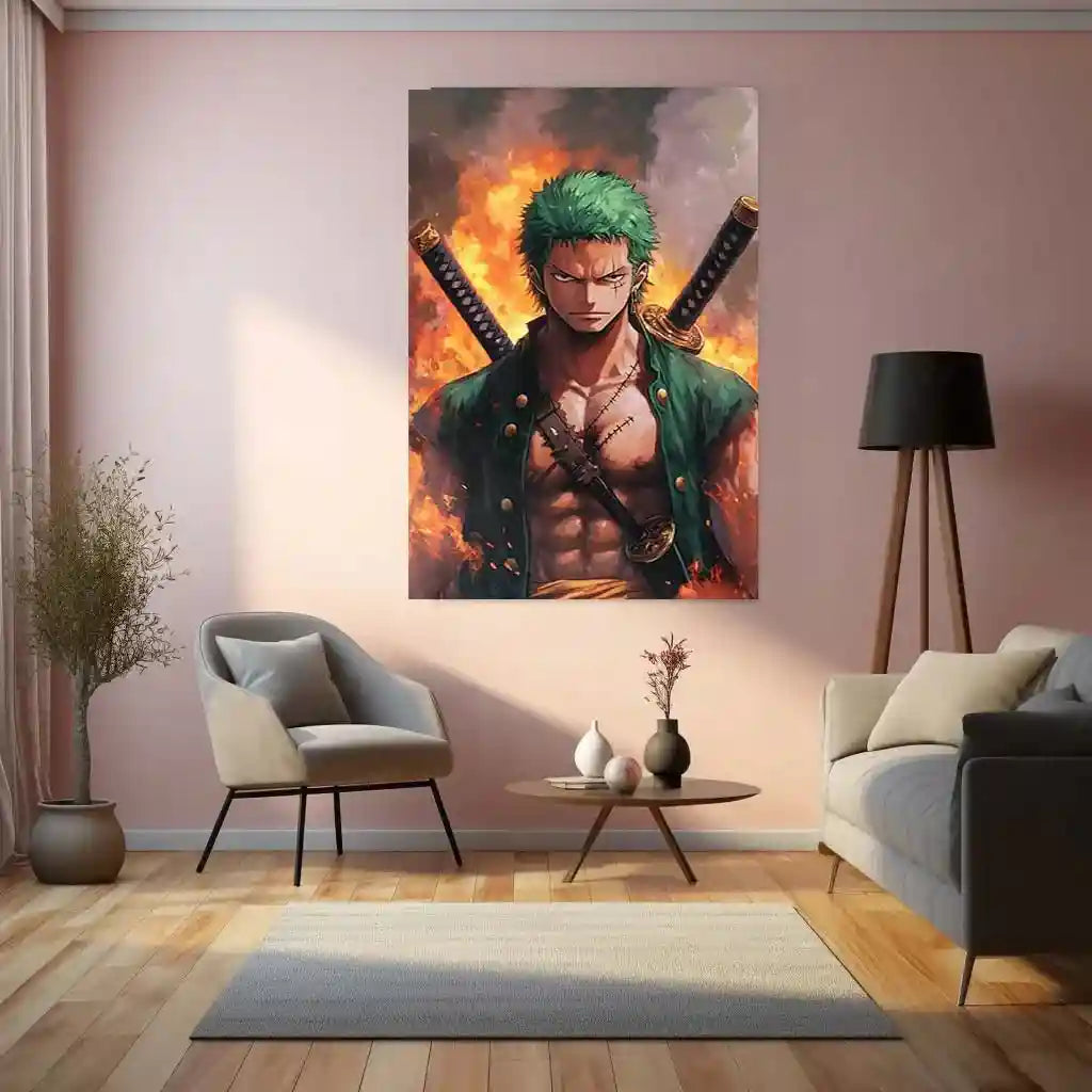 Anime Metal Poster | Roronoa Zoro Metal Poster | One Piece Wall Art | Three-Sword Style Decor - TURTLEWINGS