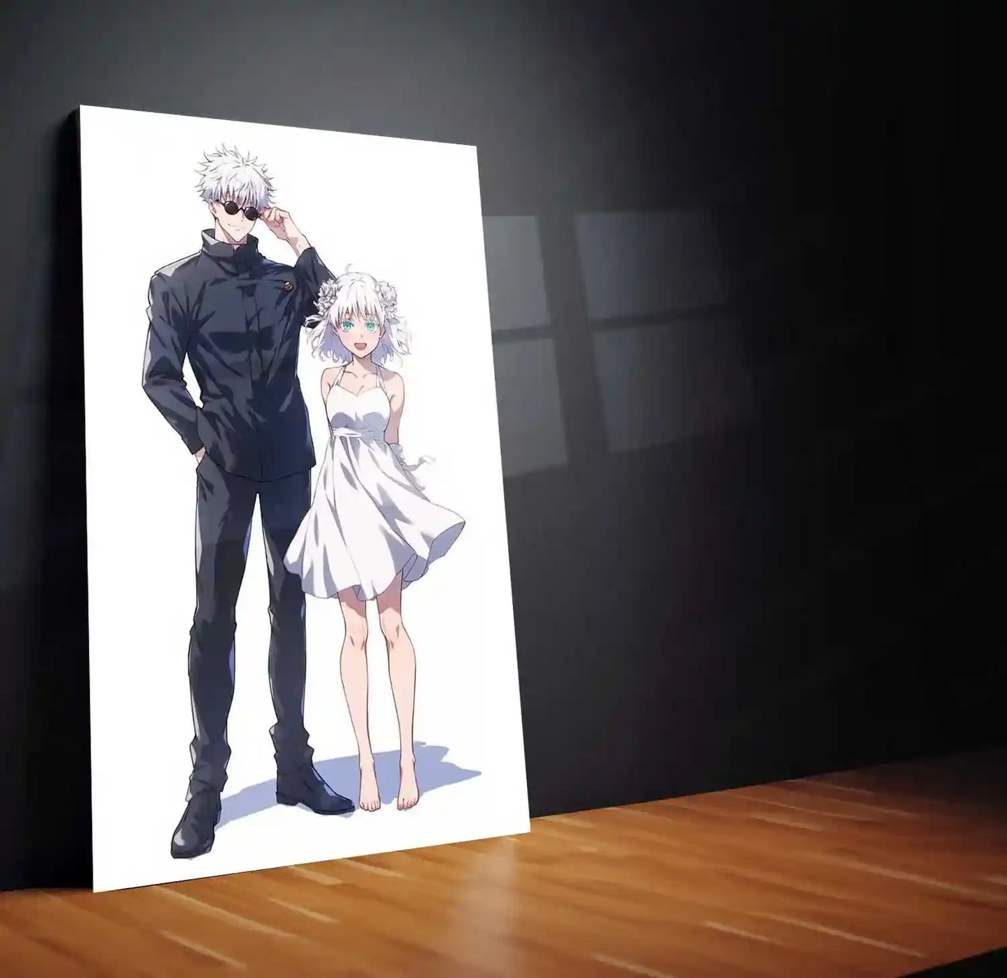 Anime Metal Poster | Satoru Gojo Couple Metal Poster | Jujutsu Kaisen Romantic Anime Frame | Stylish Duo Wall Art - TURTLEWINGS