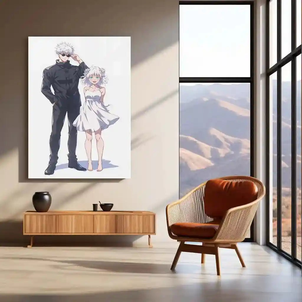 Anime Metal Poster | Satoru Gojo Couple Metal Poster | Jujutsu Kaisen Romantic Anime Frame | Stylish Duo Wall Art - TURTLEWINGS