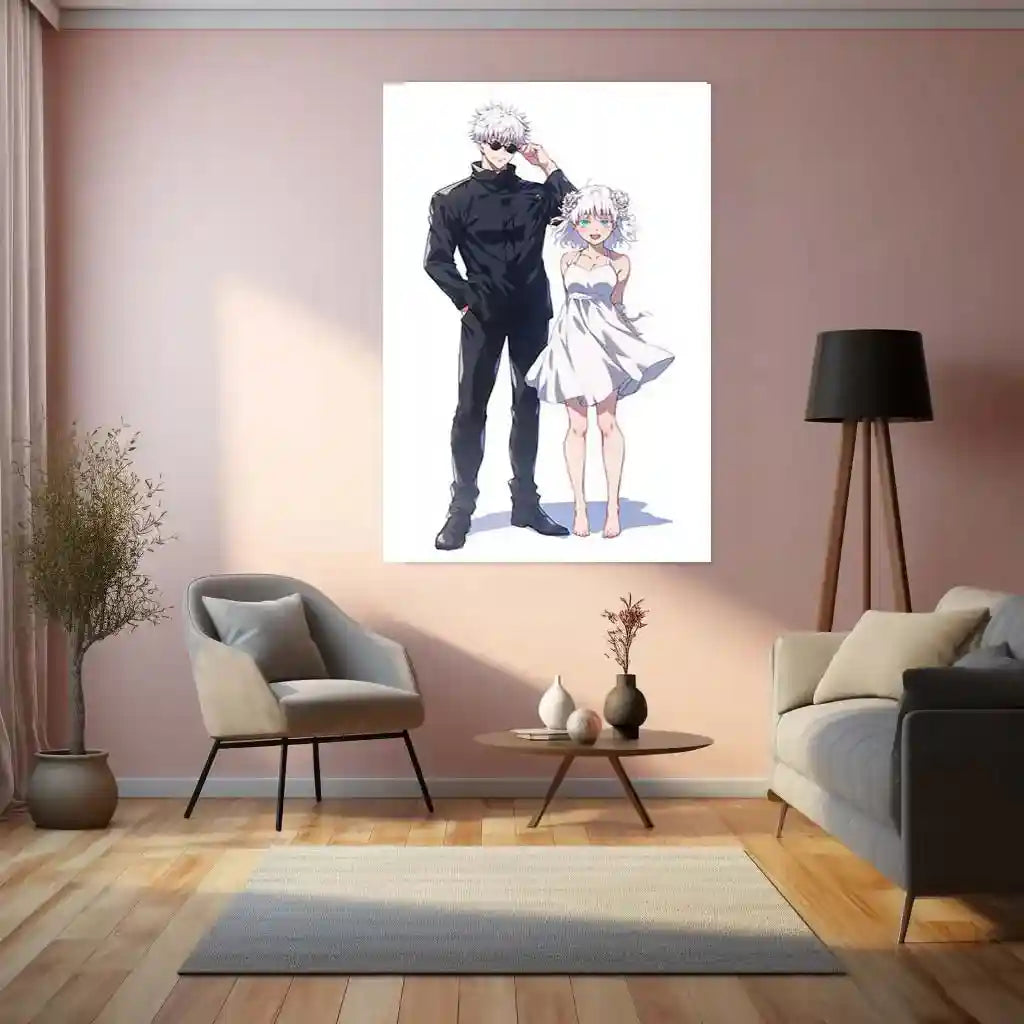 Anime Metal Poster | Satoru Gojo Couple Metal Poster | Jujutsu Kaisen Romantic Anime Frame | Stylish Duo Wall Art - TURTLEWINGS
