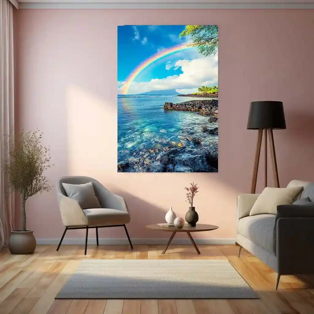 Rainbow Over Water Metal Poster | Serene Nature Wall Art | Peaceful Decor - TURTLEWINGS