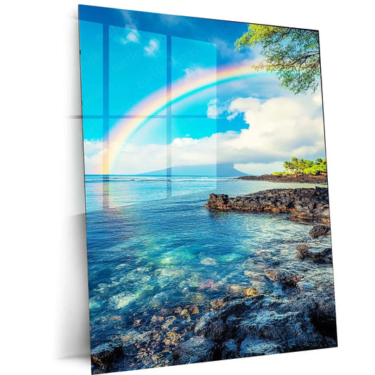 Rainbow Over Water Metal Poster | Serene Nature Wall Art | Peaceful Decor - TURTLEWINGS
