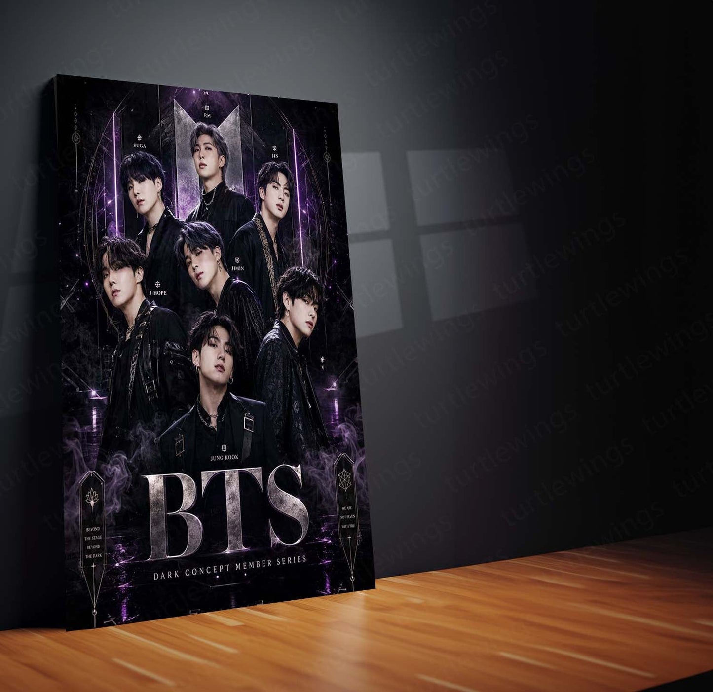 BTS – Dark Concept Member Series | K-Pop Group Metal Frame | Premium BTS Wall Art by TurtleWings