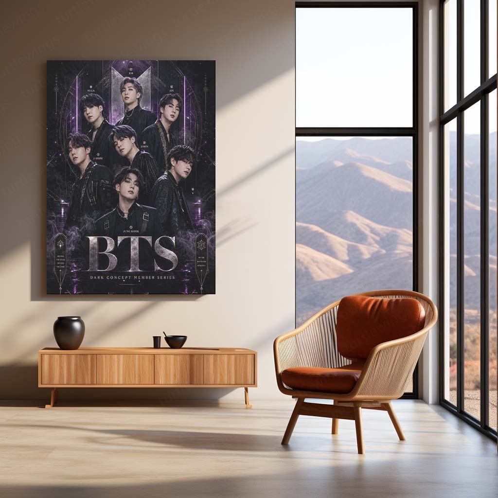 BTS – Dark Concept Member Series | K-Pop Group Metal Frame | Premium BTS Wall Art by TurtleWings