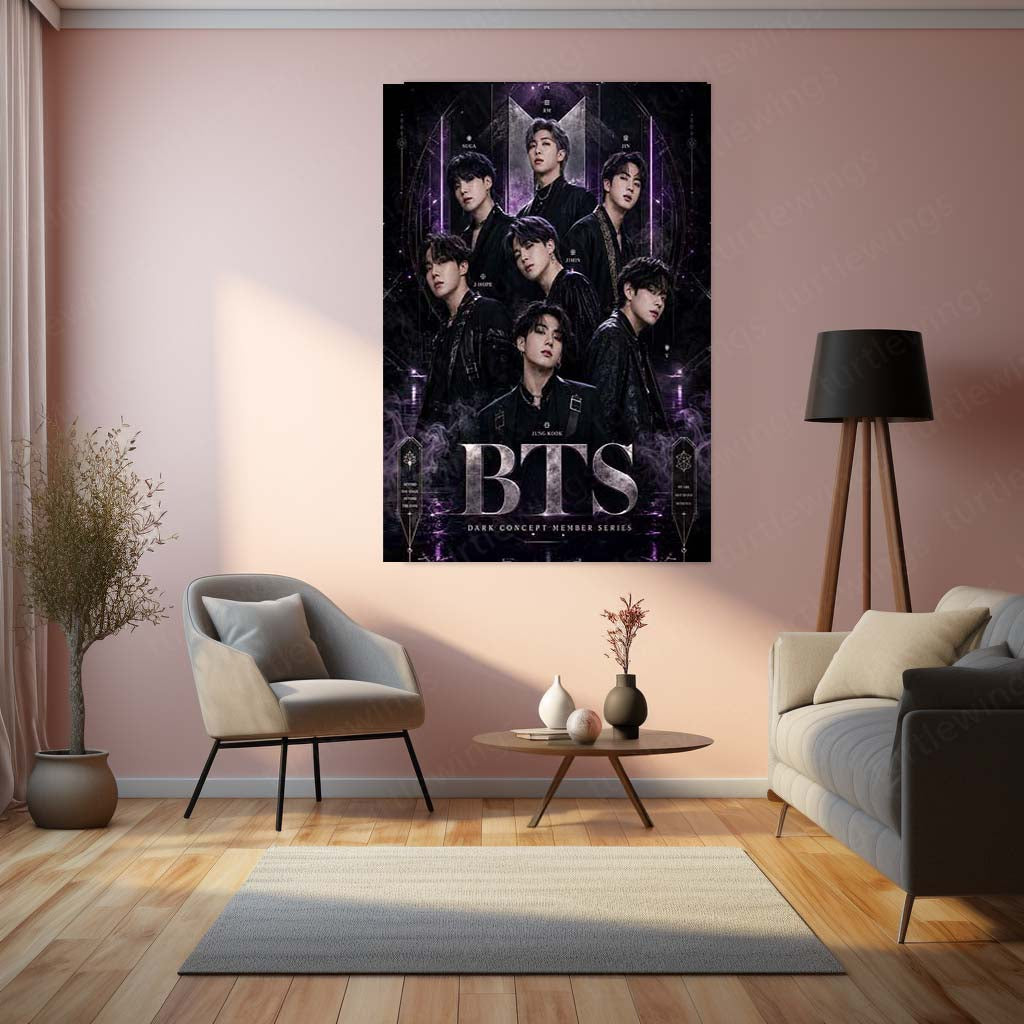 BTS – Dark Concept Member Series | K-Pop Group Metal Frame | Premium BTS Wall Art by TurtleWings