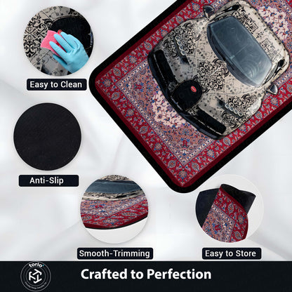 Bugatti Chiron Front View Floor Mat | Persian Carpet Style Hypercar Luxury Flat Rug | Anti-Slip 3mm Absorbent Supercar Design Mat for Home, Office & Studio