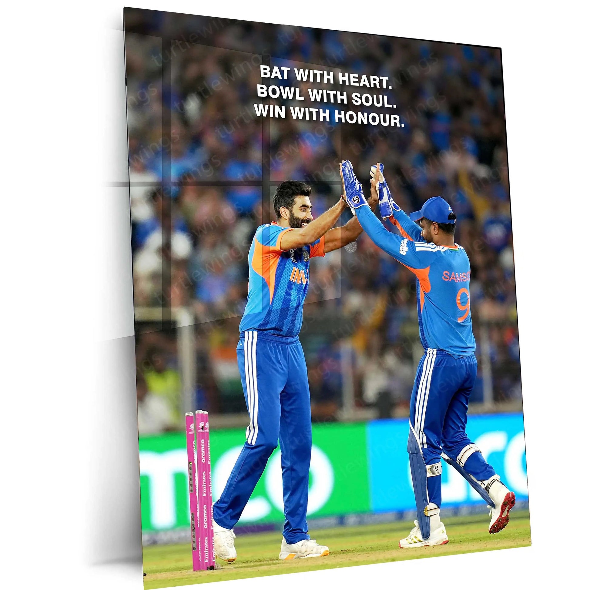 Cricket Metal Frame | Jasprit Bumrah & Sanju Samson – Bat With Heart, Bowl With Soul, Win With Honour | ICC Men's T20 World Cup 2026 Metal Frame - TURTLEWINGS 