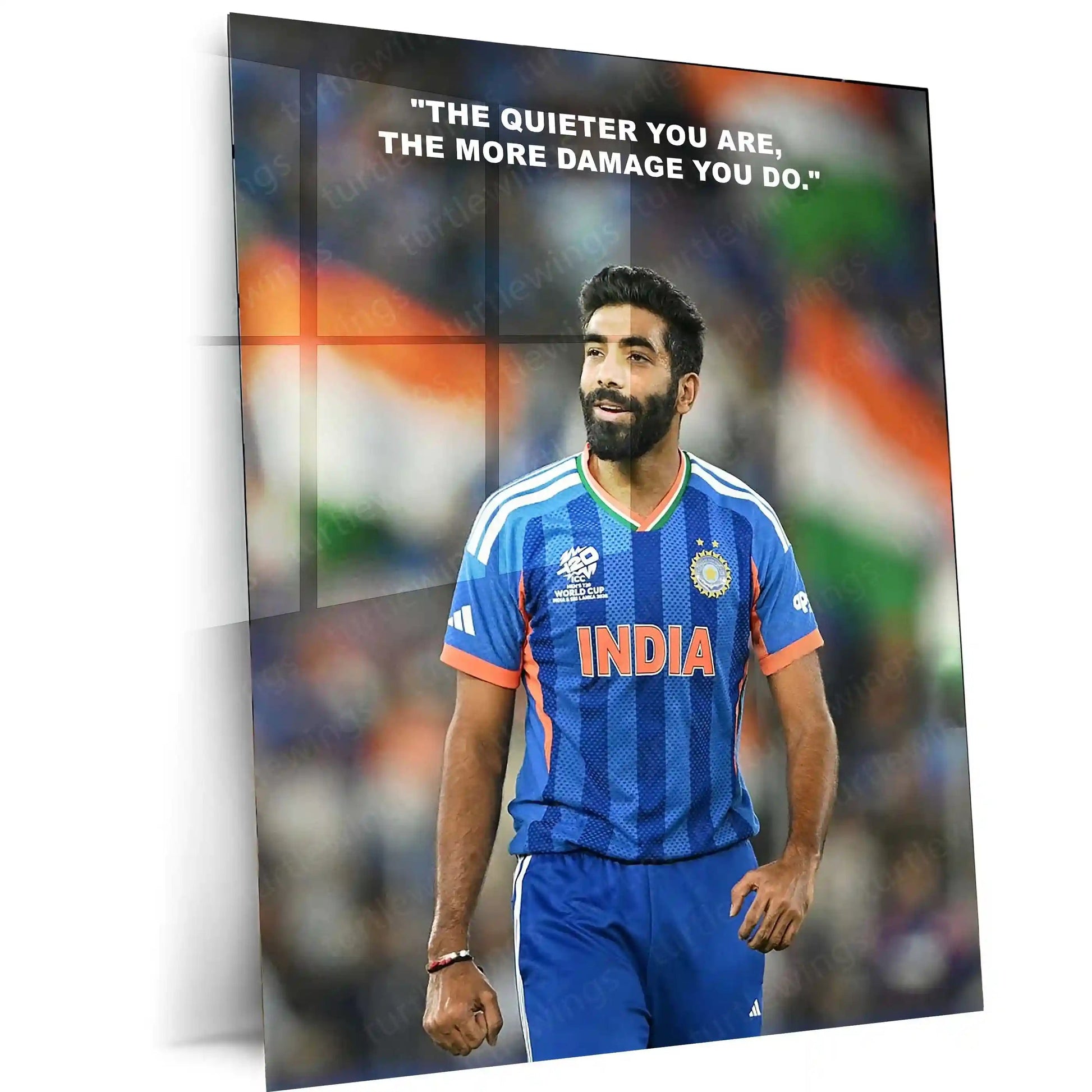 Cricket Metal Frame | Jasprit Bumrah – The Quieter You Are, The More Damage You Do | ICC Men's T20 World Cup 2026 Metal Frame - TURTLEWINGS 