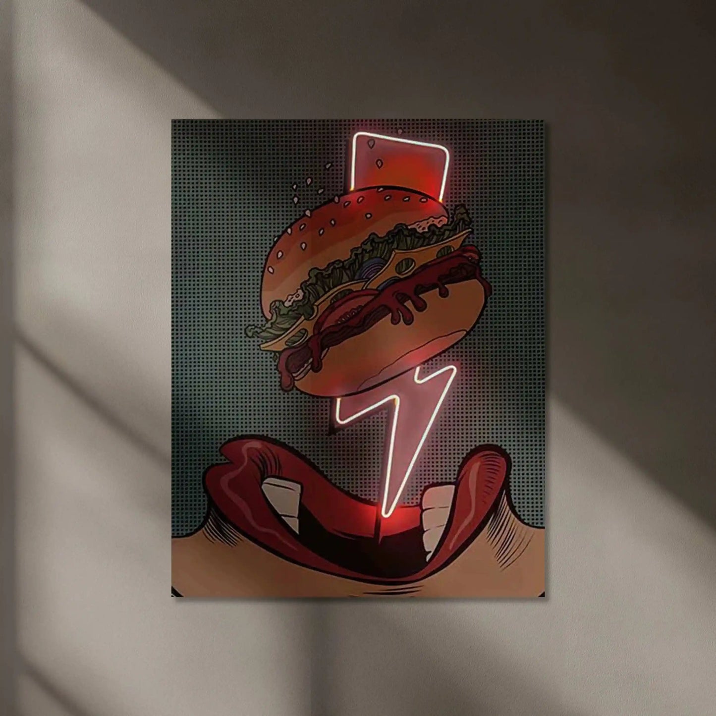 Burger Neon LED Metal Poster â Retro Diner & Foodie Wall Art - TURTLEWINGS