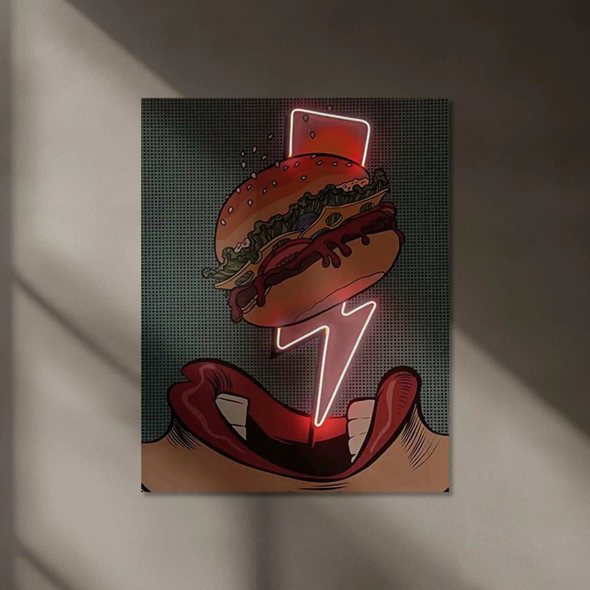 Burger Neon LED Metal Poster â Retro Diner & Foodie Wall Art - TURTLEWINGS