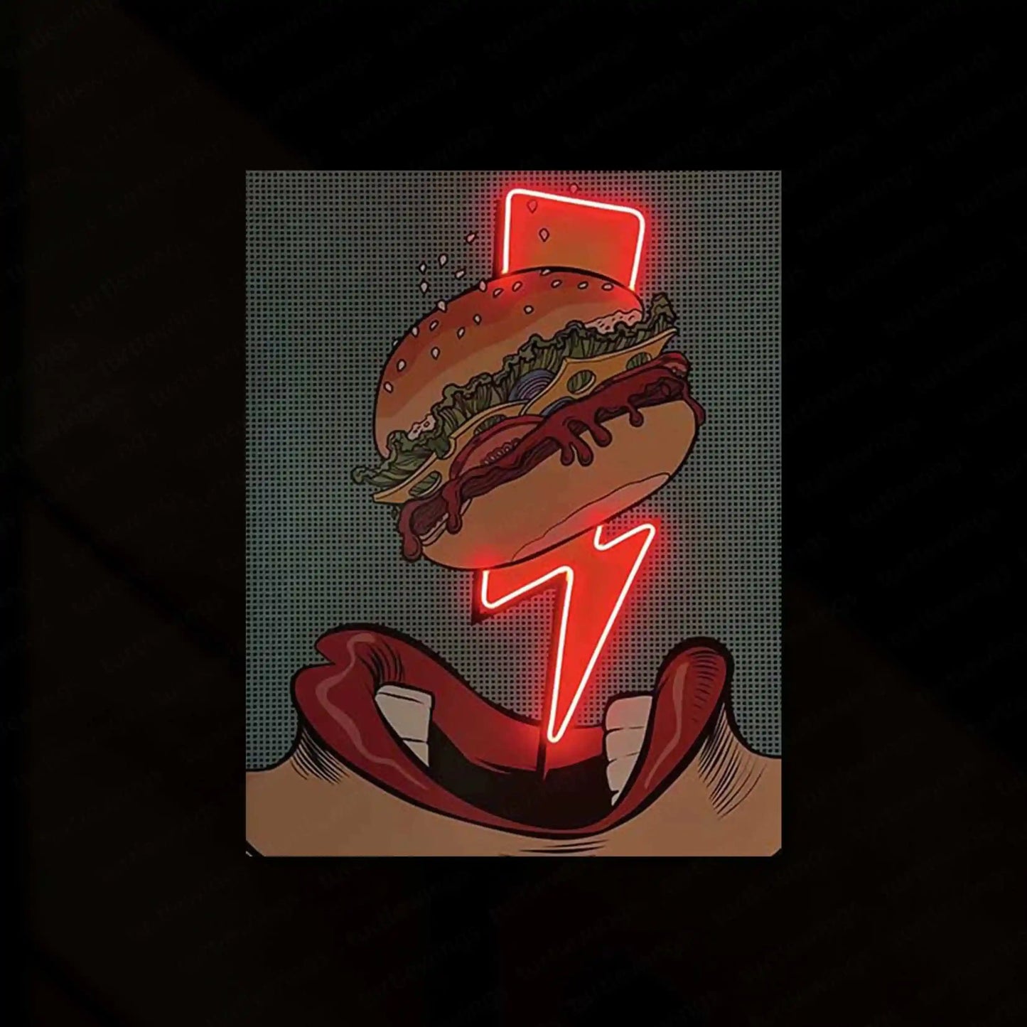 Burger Neon LED Metal Poster â Retro Diner & Foodie Wall Art - TURTLEWINGS