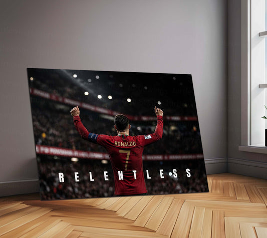 Cristiano Ronaldo – Relentless Metal Poster CR7 Champion Mindset Wall Art | Football Motivation Metal Frame
