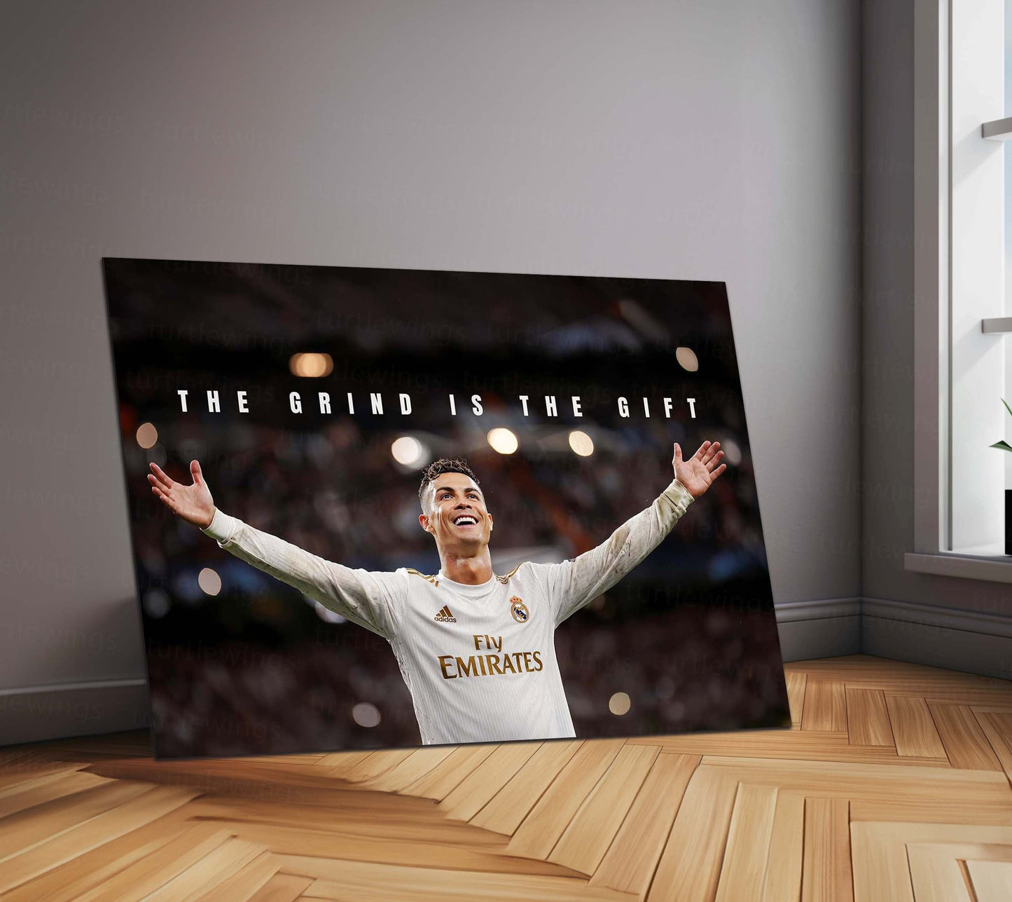 Cristiano Ronaldo – The Grind Is The Gift Metal Poster CR7 Success Mindset Wall Art | Football Motivation Metal Frame