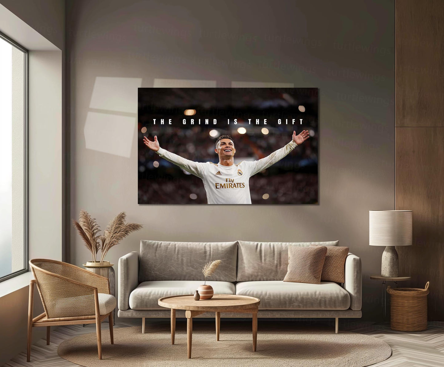 Cristiano Ronaldo – The Grind Is The Gift Metal Poster CR7 Success Mindset Wall Art | Football Motivation Metal Frame