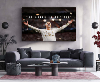 Cristiano Ronaldo – The Grind Is The Gift Metal Poster CR7 Success Mindset Wall Art | Football Motivation Metal Frame