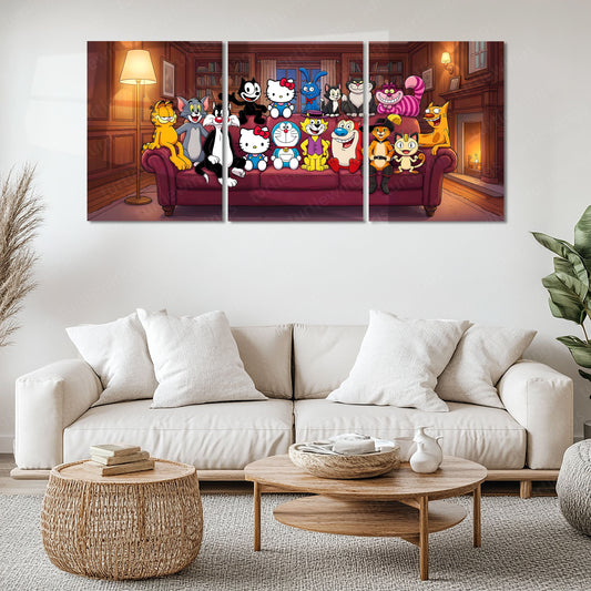 Cartoon Metal Poster Set of 3 | Cozy Cartoon Living Room Triptych Wall Art