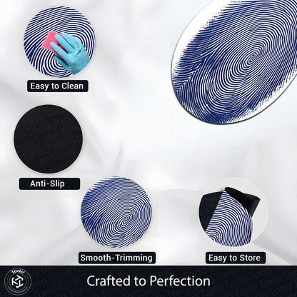 Blue Fingerprint Shape Flat Rug | Minimal Abstract Oval Area Flat Rug | Modern Biometric Line Art Flat Rug for Living Room, Bedroom & Office