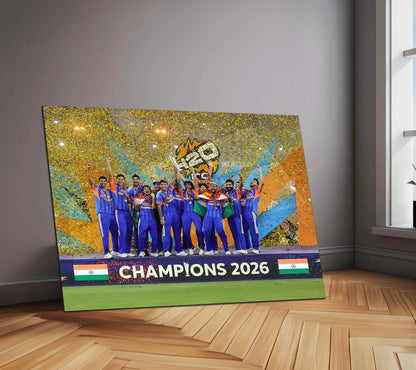 Cricket Metal Frame | Team India – Champions 2026 | ICC Men's T20 World Cup 2026 Victory Metal Frame - TURTLEWINGS