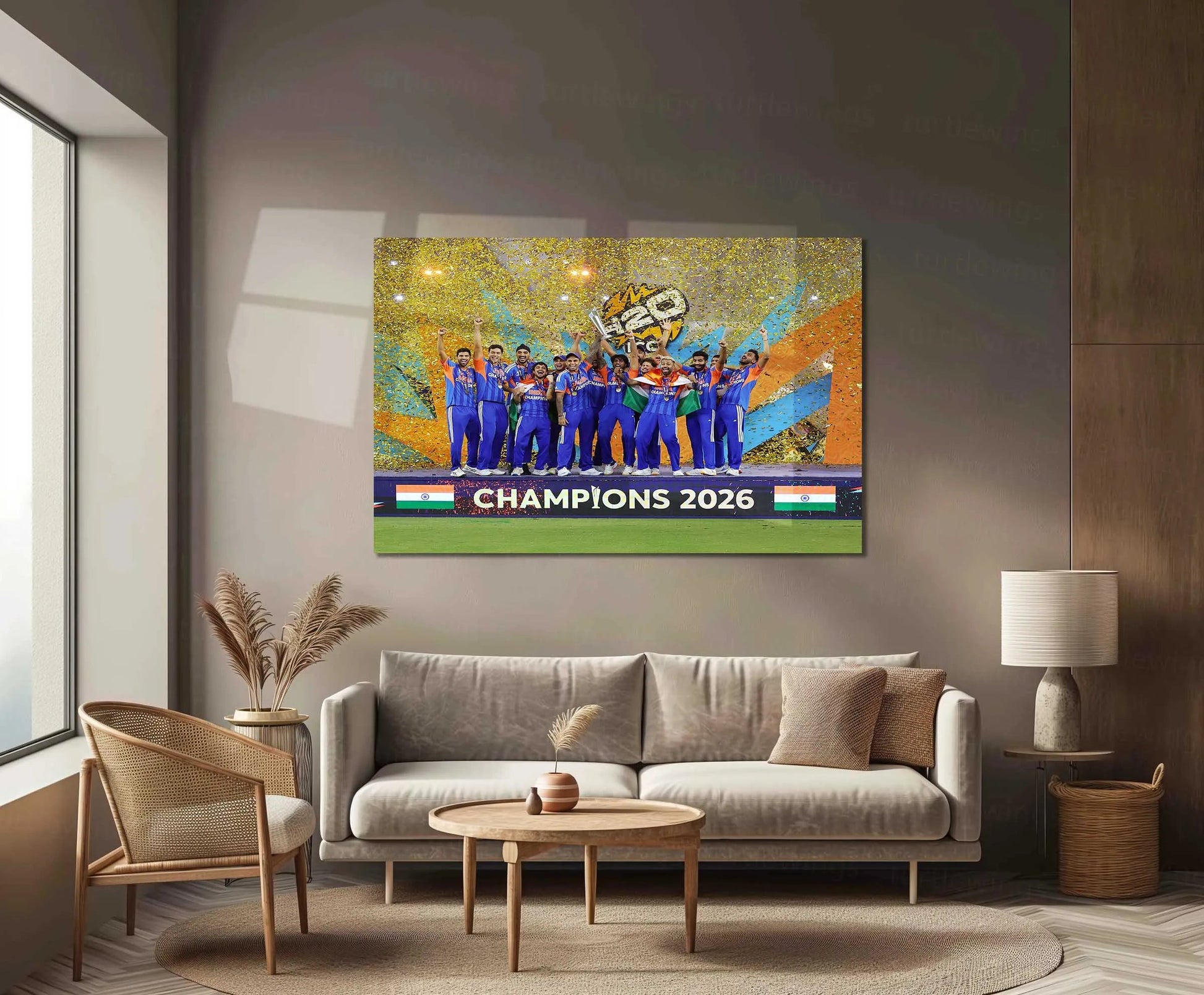 Cricket Metal Frame | Team India – Champions 2026 | ICC Men's T20 World Cup 2026 Victory Metal Frame - TURTLEWINGS