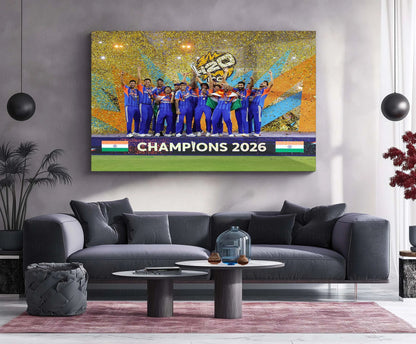 Cricket Metal Frame | Team India – Champions 2026 | ICC Men's T20 World Cup 2026 Victory Metal Frame - TURTLEWINGS