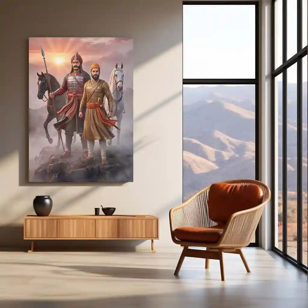 Chhatrapati Shivaji Maharaj & Maharana Pratap Metal Frame | ndian Valor & Rajput–Maratha Pride Wall Art - TURTLEWINGS