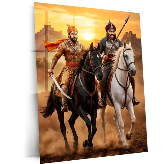 Chhatrapati Shivaji Maharaj & Maharana Pratap Metal Frame | ndian Valor & Rajput–Maratha Pride Wall Art 01 - TURTLEWINGS