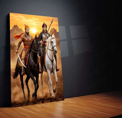 Chhatrapati Shivaji Maharaj & Maharana Pratap Metal Frame | ndian Valor & Rajput–Maratha Pride Wall Art 01 - TURTLEWINGS