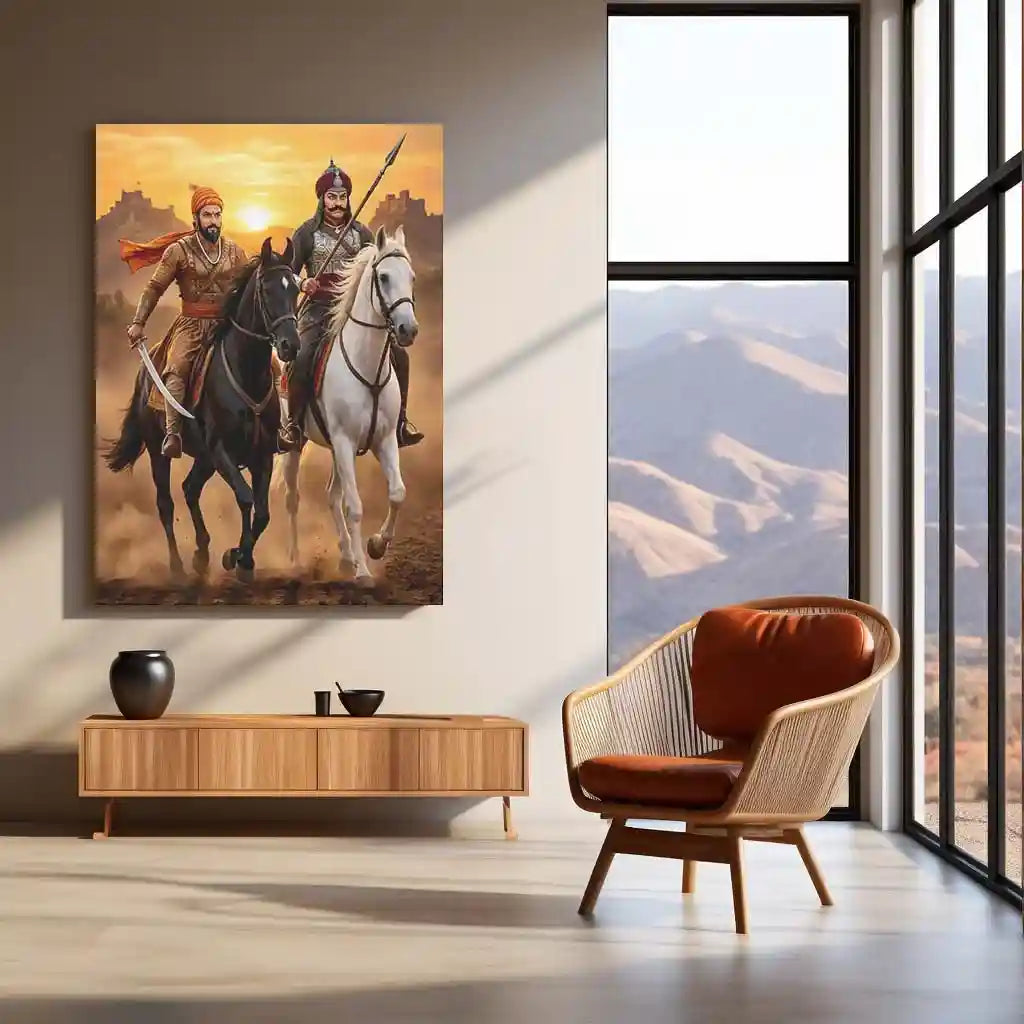 Chhatrapati Shivaji Maharaj & Maharana Pratap Metal Frame | ndian Valor & Rajput–Maratha Pride Wall Art 01 - TURTLEWINGS