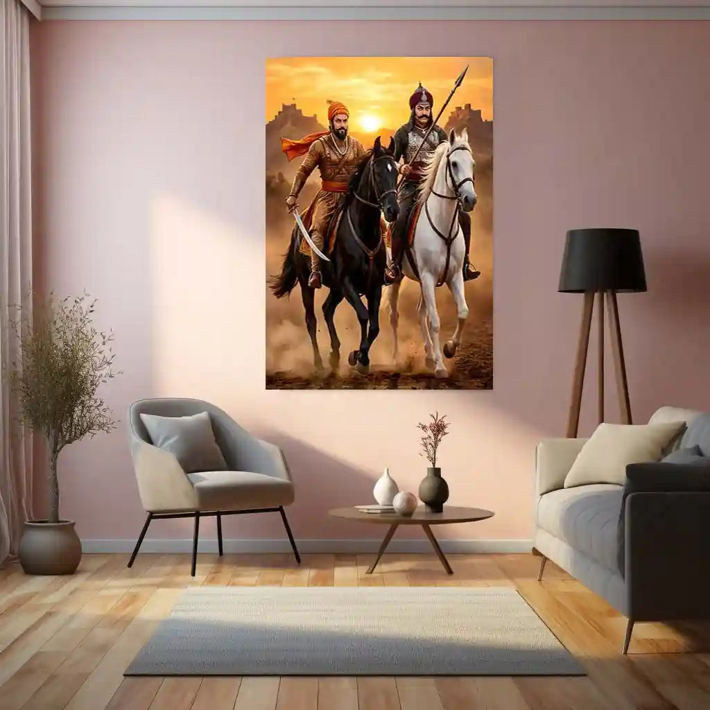 Chhatrapati Shivaji Maharaj & Maharana Pratap Metal Frame | ndian Valor & Rajput–Maratha Pride Wall Art 01 - TURTLEWINGS